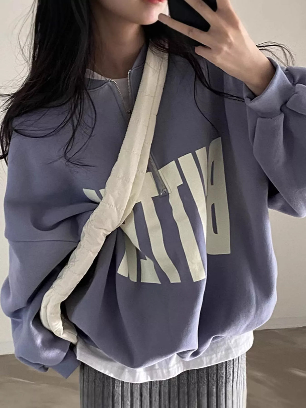 Women's Half-Zip Letter Graphic Sweatshirt in purple — front view