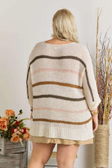 Trendsi ADORA Full Size Multi Color Strip Sweater Plus Size -