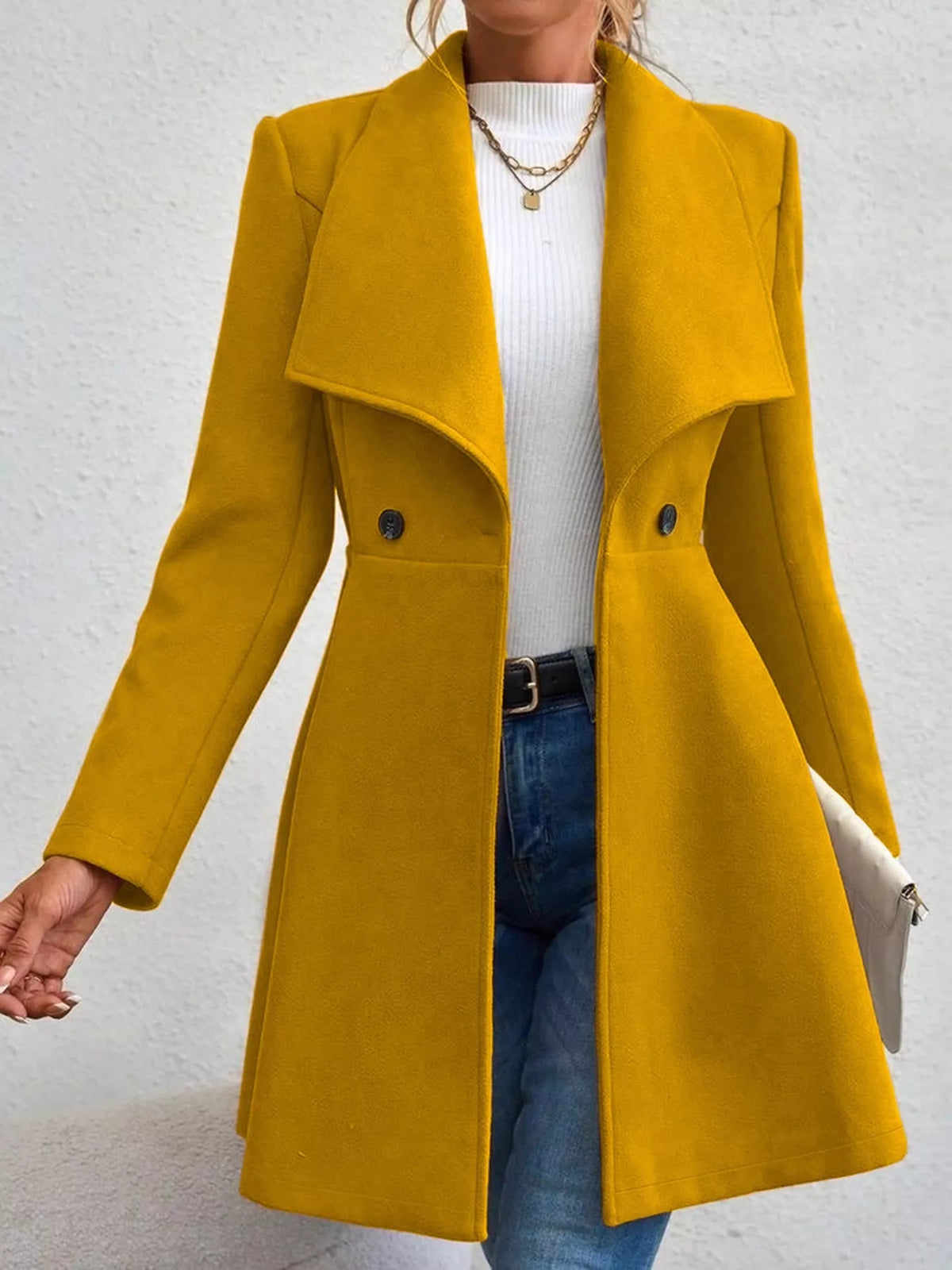 Camel double-breasted slim-fit coat