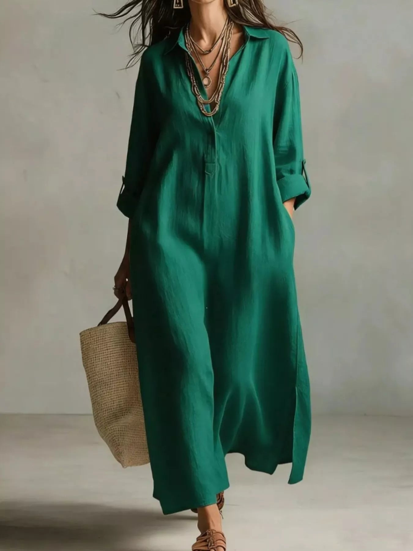 Trendsi Full Size Casual Midi Shirt Dress Plus Size -
