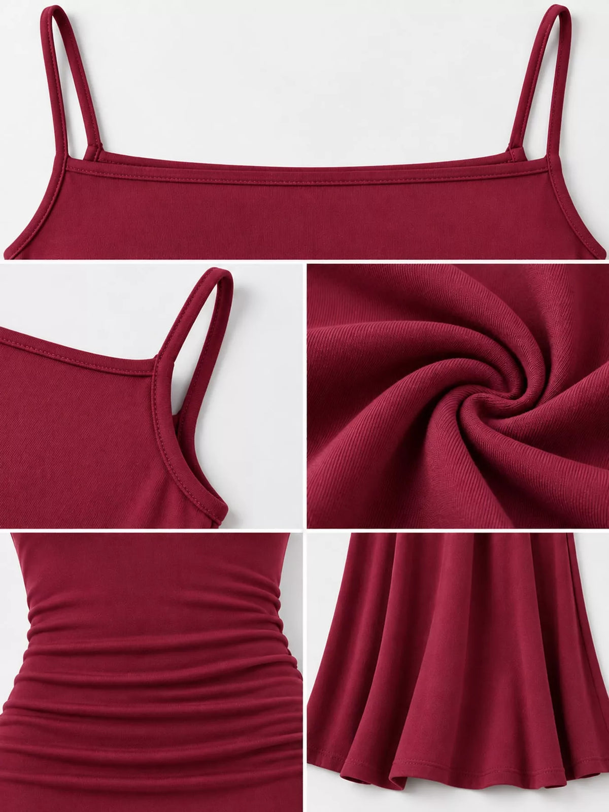 Square neck spaghetti-strap maxi dress, construction and design details