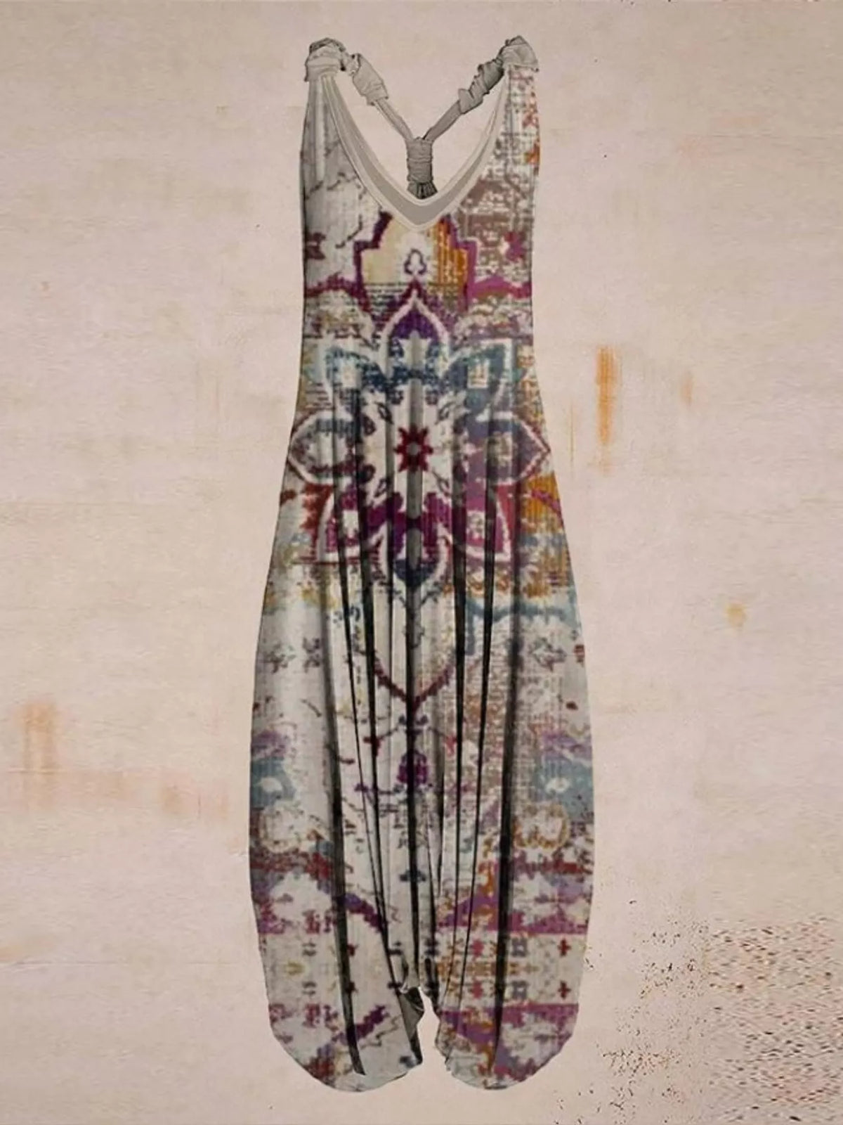 Multicolor geometric-print V-neck sleeveless jumpsuit