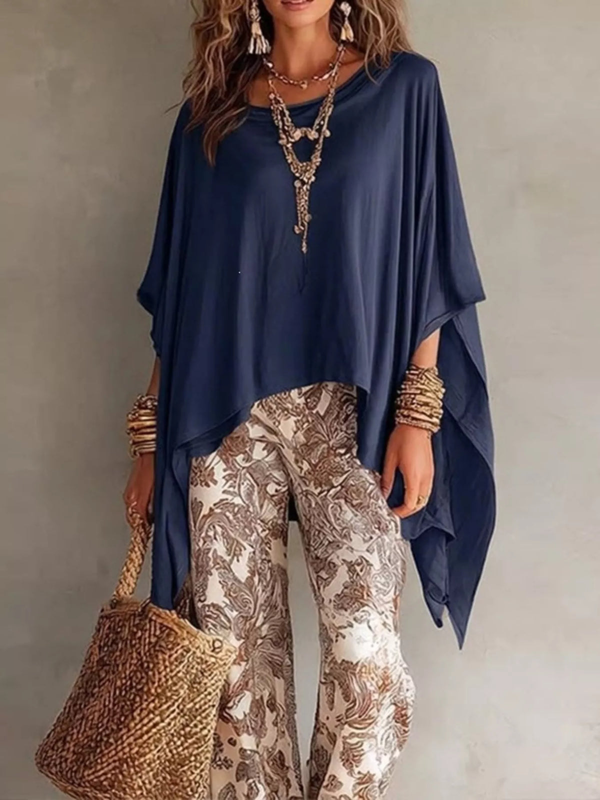 Trendsi Full Size Oversized Batwing Sleeve Flowy Top Plus Size -