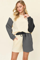 Trendsi Double Take Full Size Contrast Drop Shoulder Top and Shorts Set -