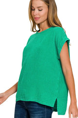 Trendsi Zenana Woven Double Gauze Acid Washed Short Sleeve Top -