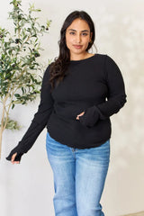 Trendsi Culture Code Full Size Ribbed Round Neck Long Sleeve Top - Shirts