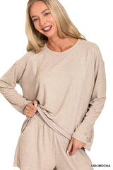 Trendsi Zenana Soft Melange Long Sleeve Tee and Shorts Set -