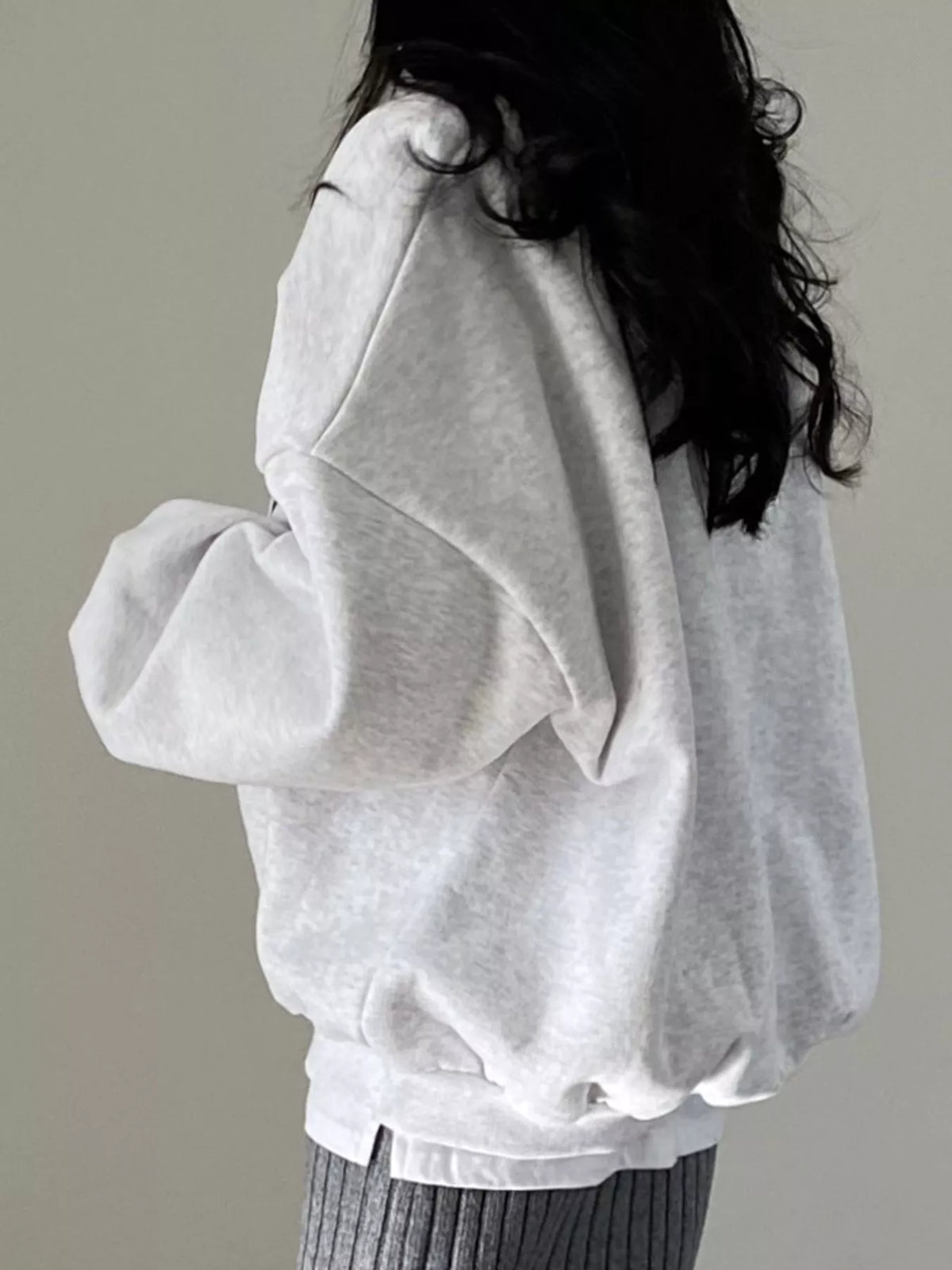 Women's Half-Zip Letter Graphic Sweatshirt in gray — back view