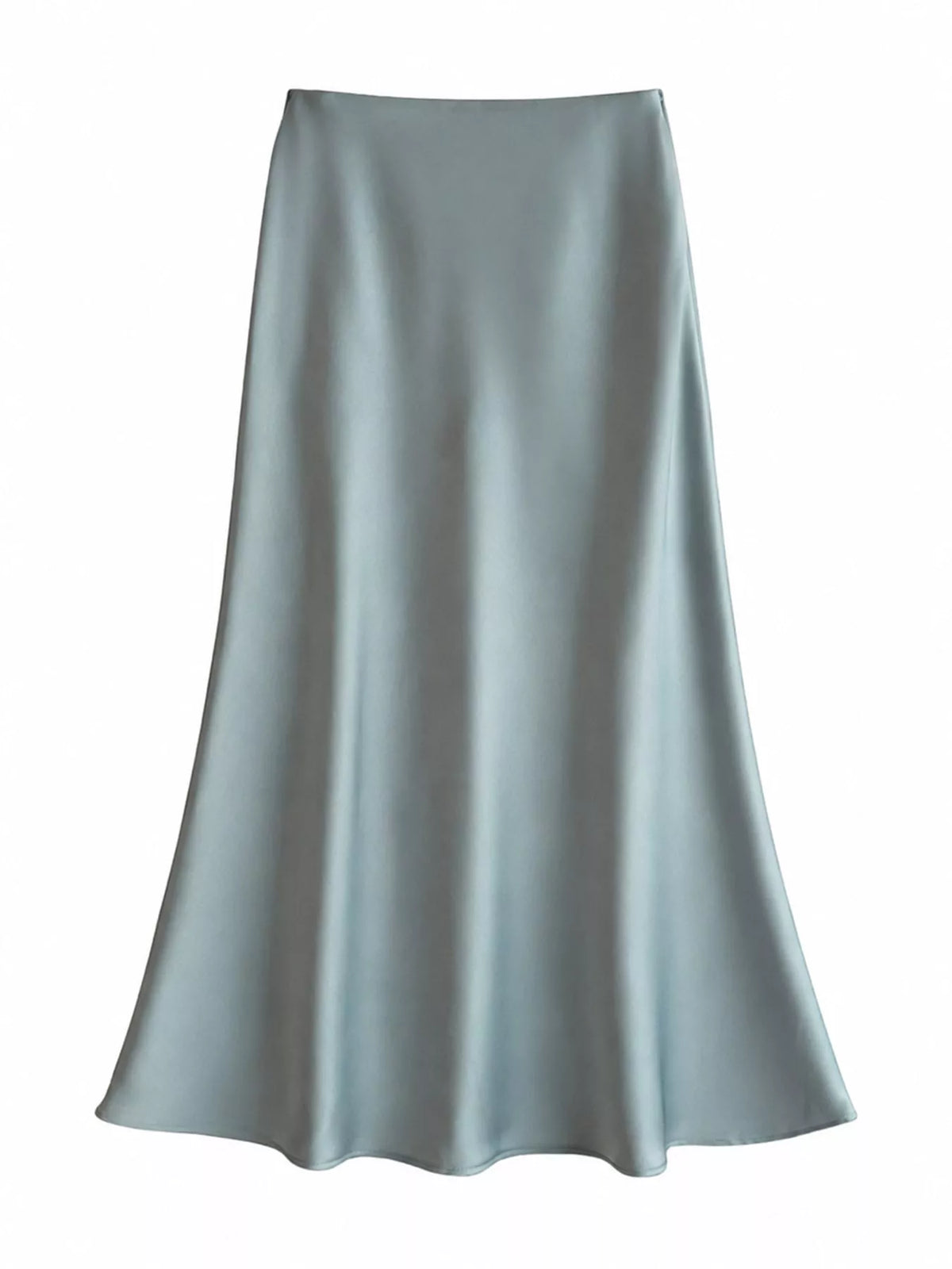 Zip-up satin skirt, blue-gray front
