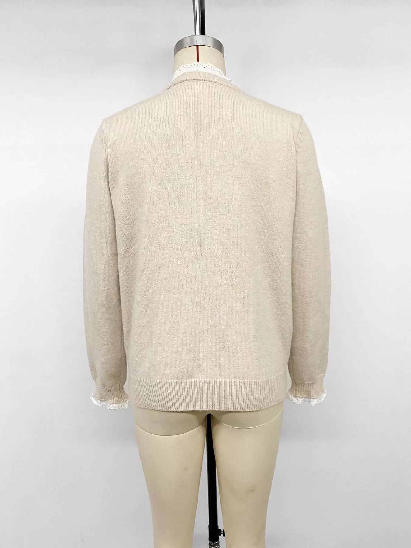 Trendsi Elegant Lace Trim Round Neck Sweater -