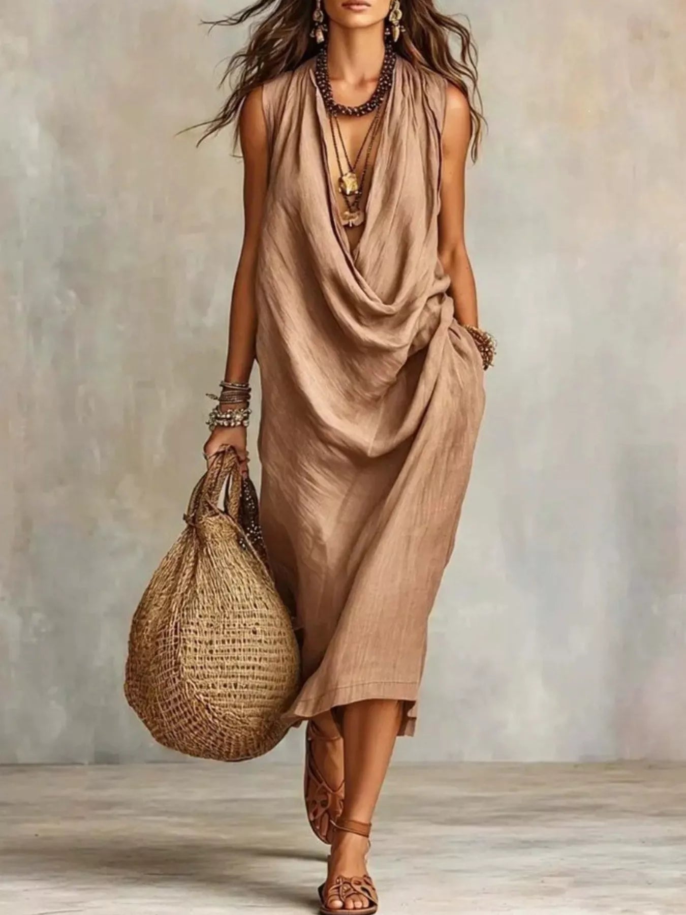 Trendsi Full Size Cowl Neck Sleeveless Midi Dress Plus Size -
