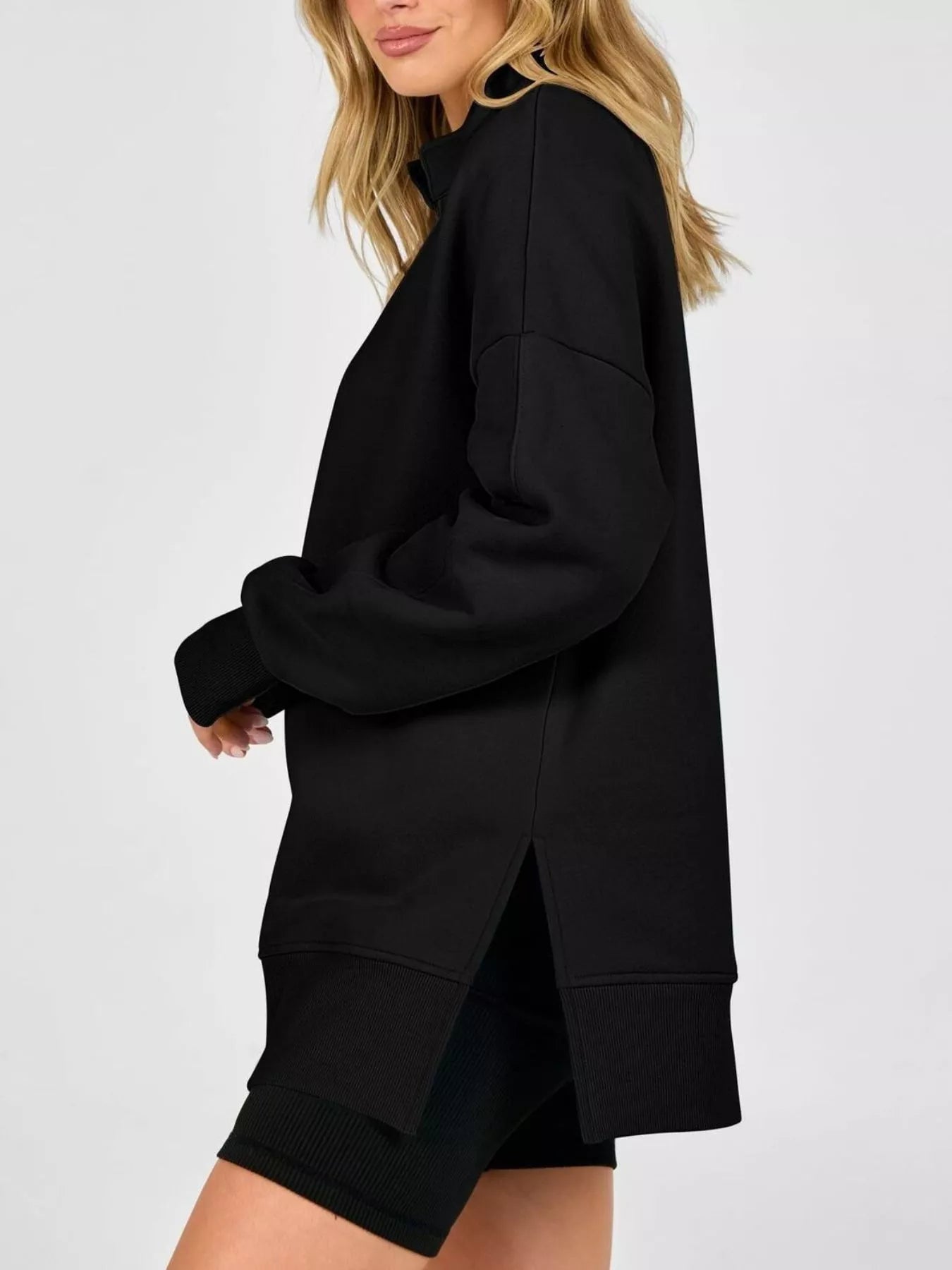 Trendsi Quarter-Zip Dropped Shoulder Sweatshirt -