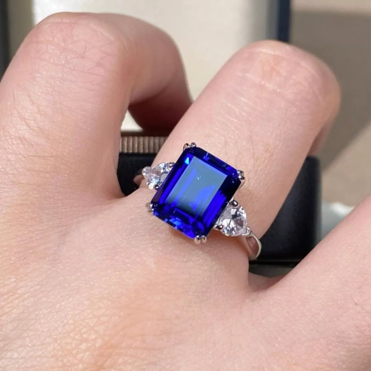 Trendsi 925 Sterling Silver Sapphire Geometric Ring -