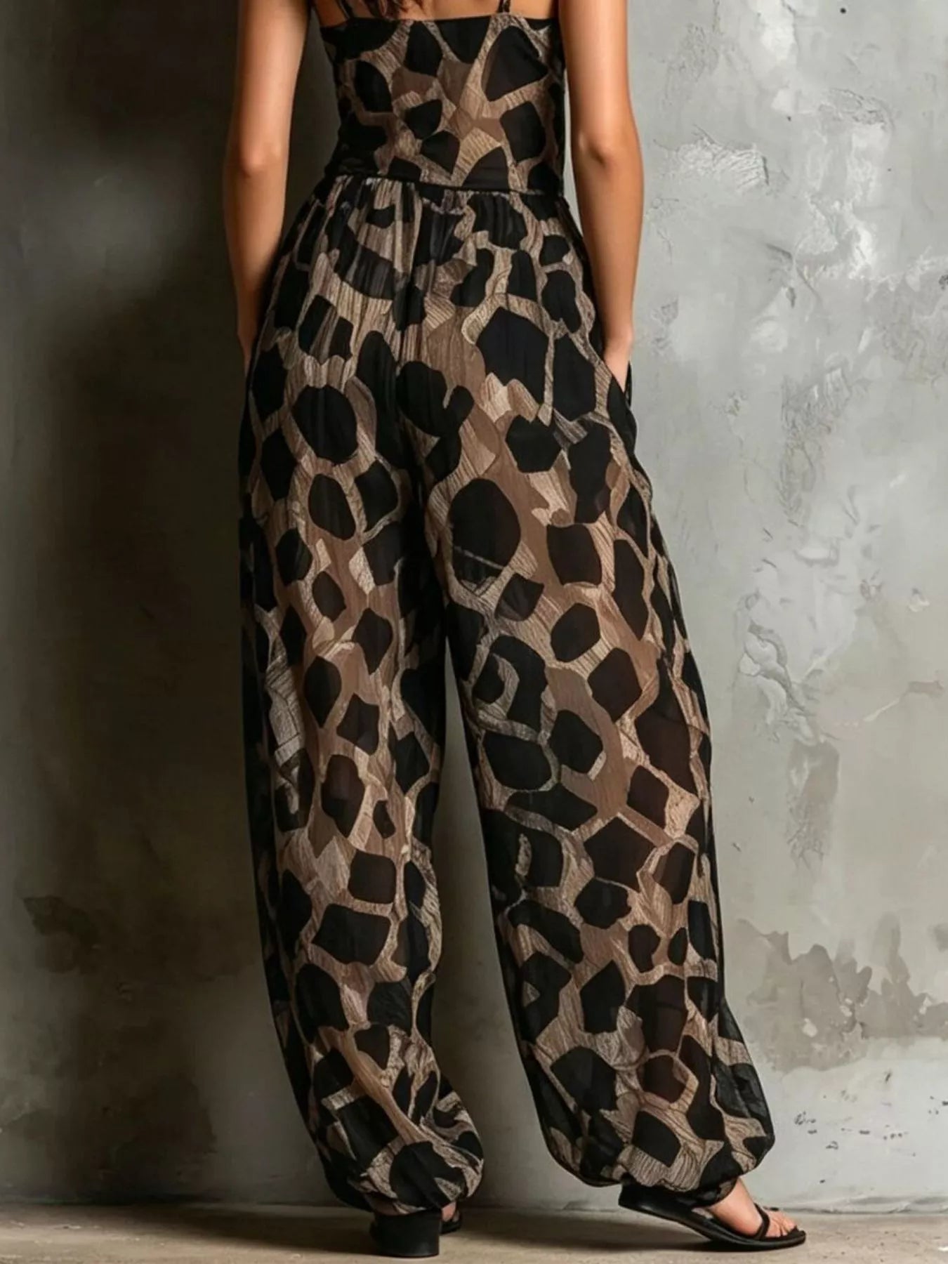 Trendsi Geometric Print Wide-Leg Jumpsuit with Front Tie Detail -