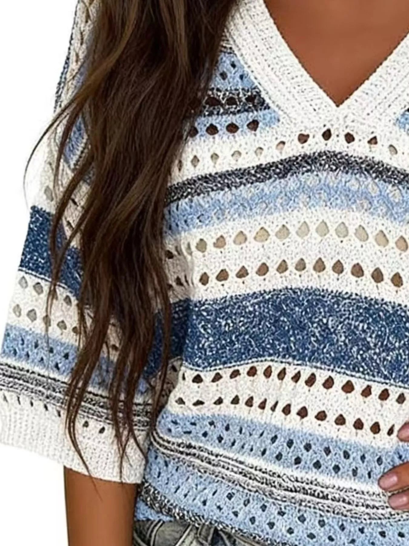 Trendsi Chic Striped Crochet Knit Top -