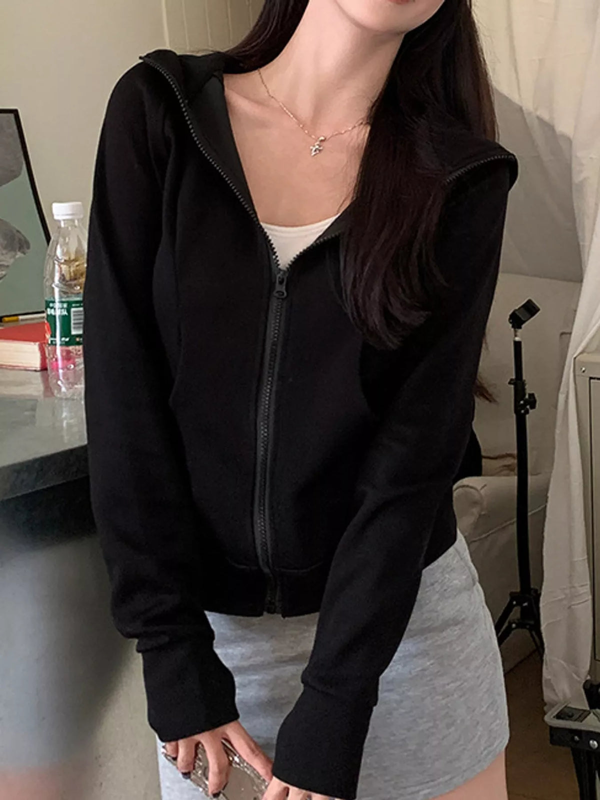 Zip-Up Long Sleeve Hoodie — front view