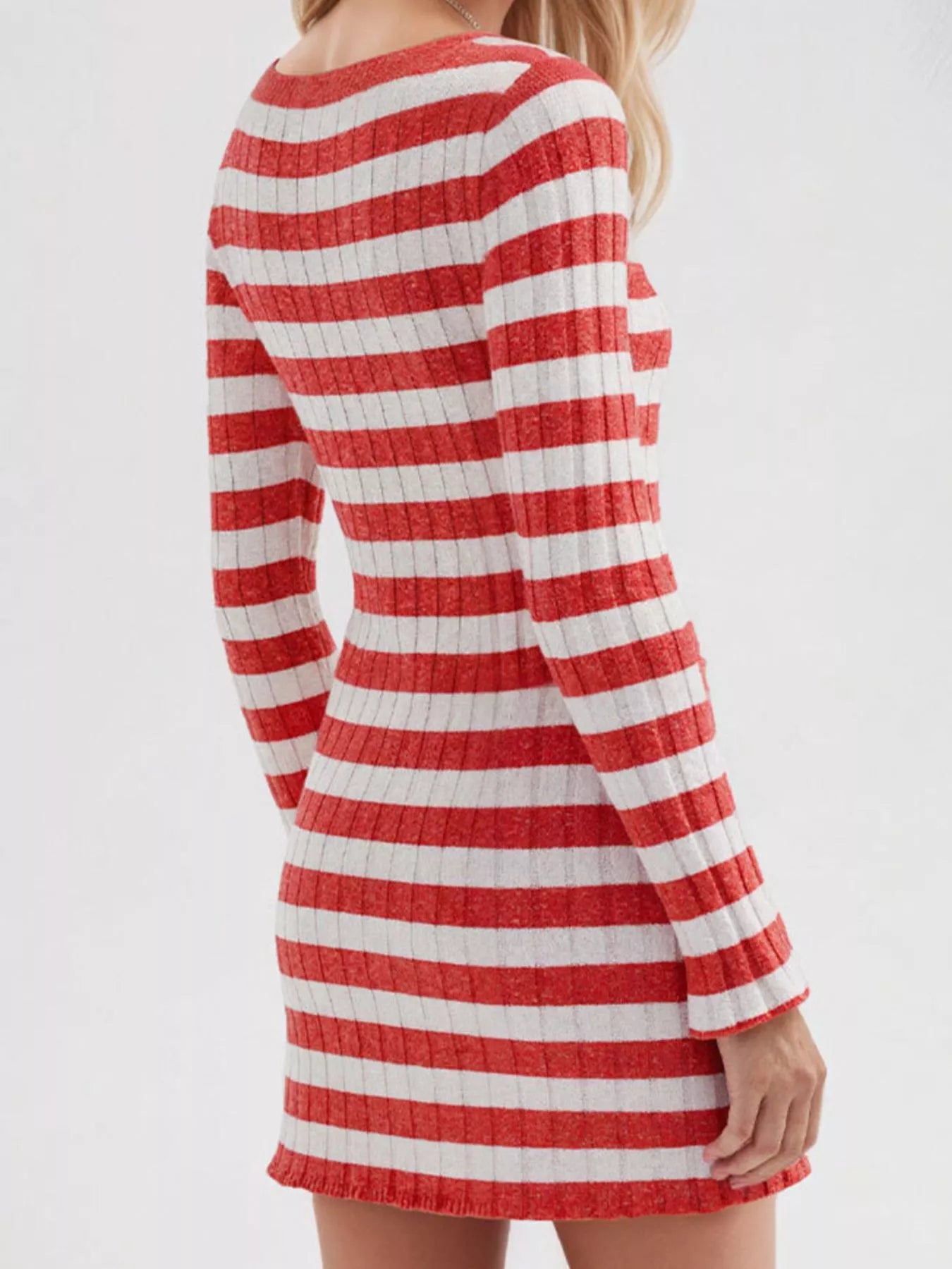 Trendsi Striped Ribbed Knit Long Sleeve Sweater Dress -