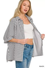 Trendsi Zenana Oversized Stripe Button Down Shirt -