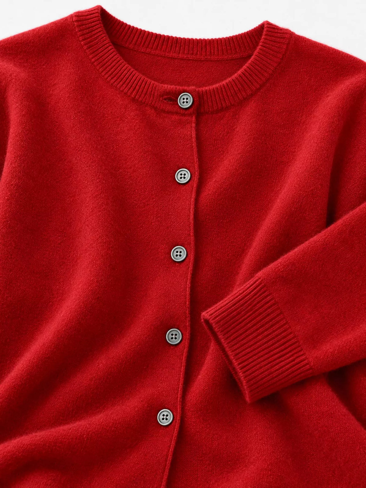 Button-down cardigan, red button cuff detail
