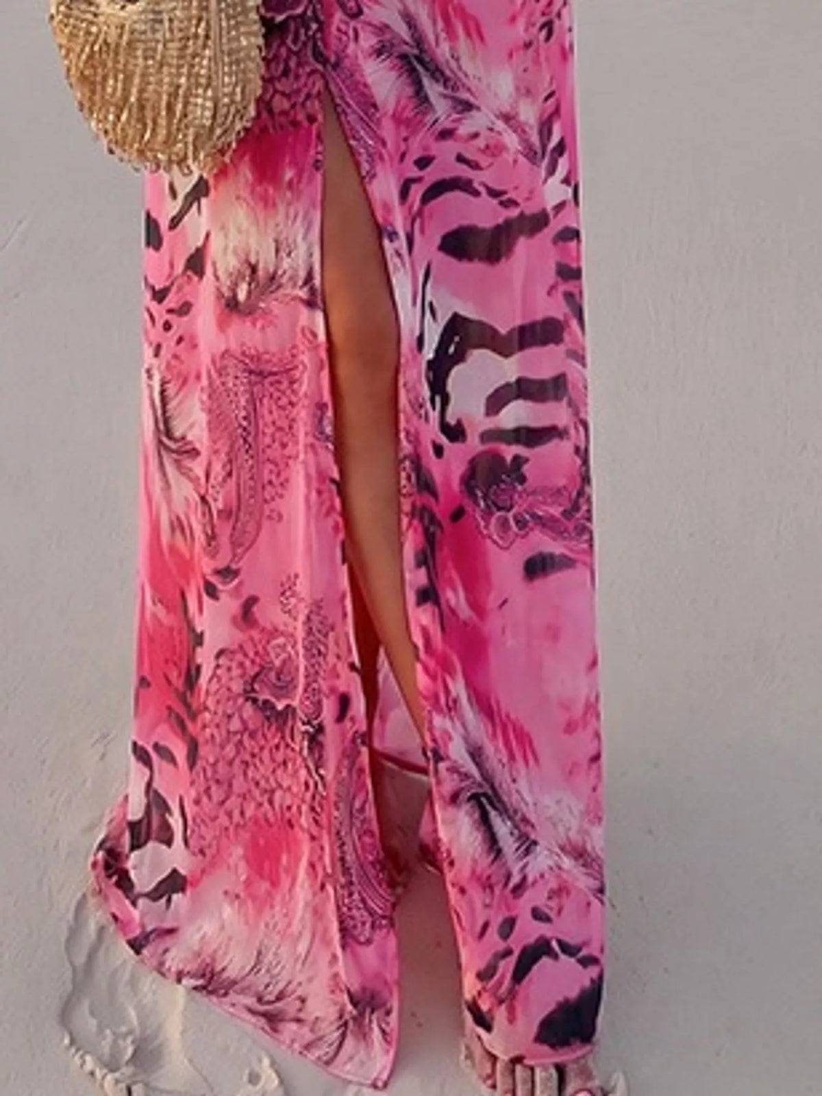 Printed maxi dress, pink slit detail