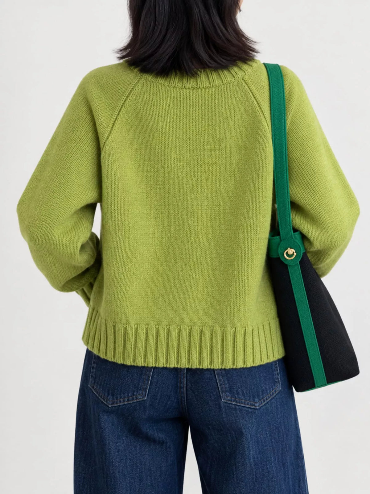 Ribbed-hem cardigan, green back