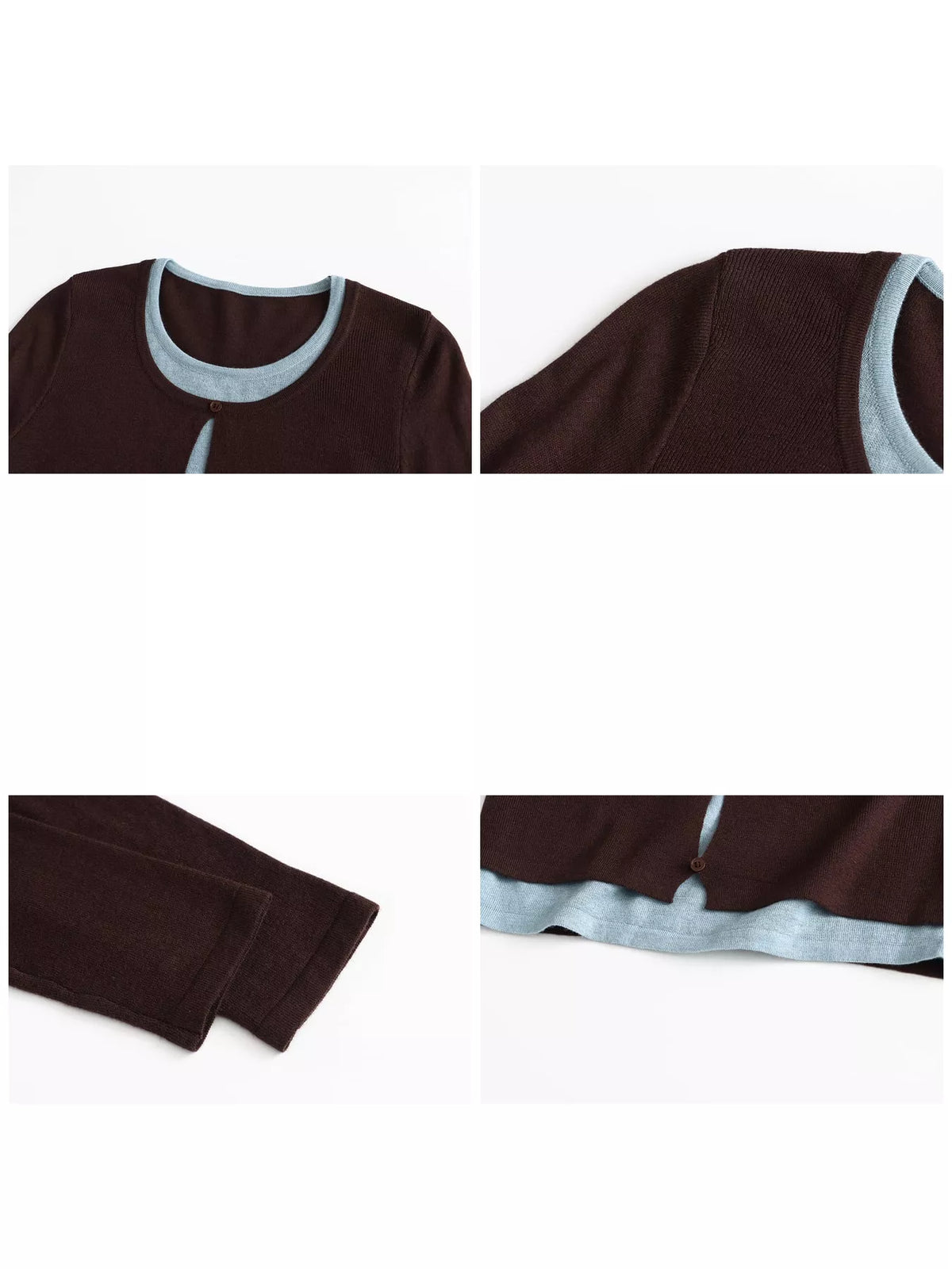 Layered knit top, brown detail collage