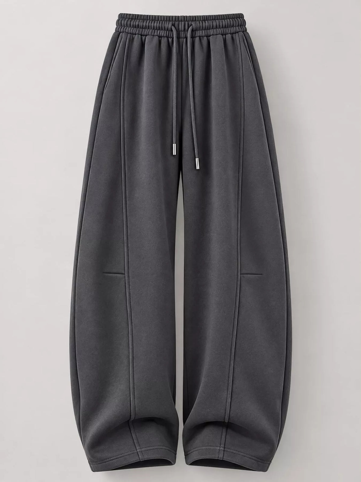 Dark gray wide leg drawstring sweatpants, front view