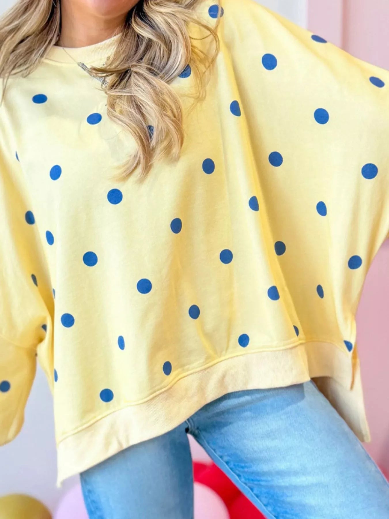 Trendsi Side Slit Polka Dot Oversized Sweatshirt -