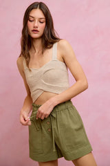 Trendsi SO ME Paper Bag Patch Pocket Drawstring Twill Shorts -