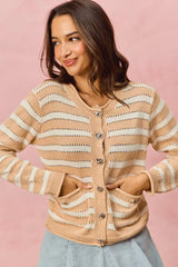 Trendsi SO ME Stripe Long Sleeves Button Sweater Cardigan -