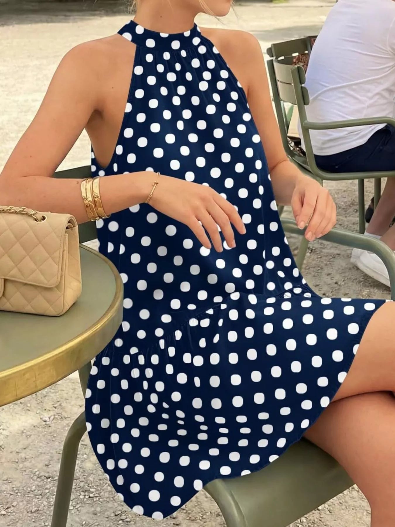 Trendsi Polka Dot Halter Neck Mini Dress -