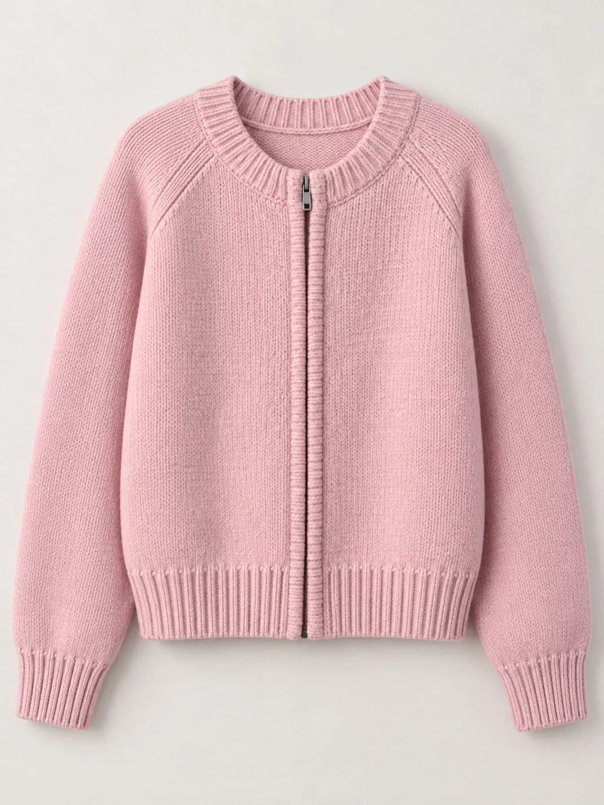 Ribbed-hem cardigan, pink flat front