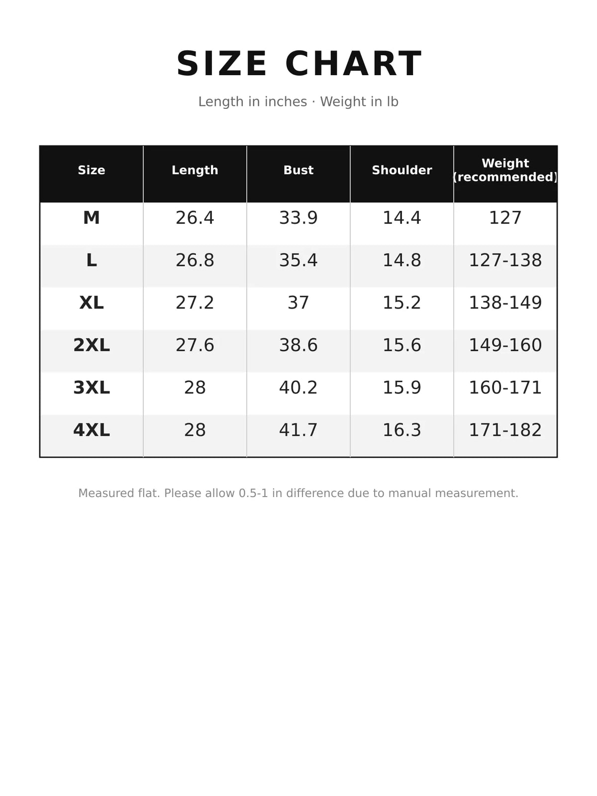 Collared long sleeve blazer, size and measurement chart