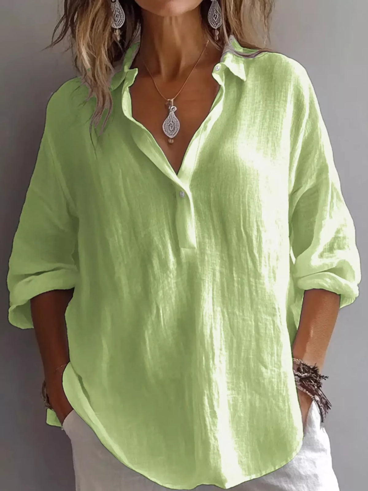 Collared blouse, green front