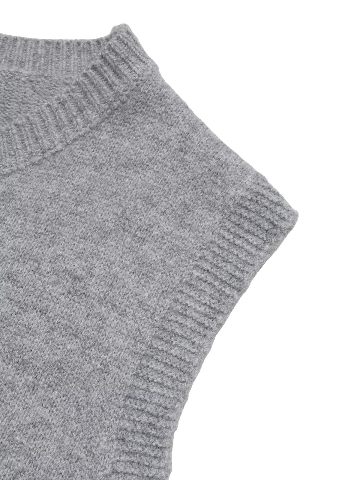 Gray bow-detail knit sweater vest, armhole detail