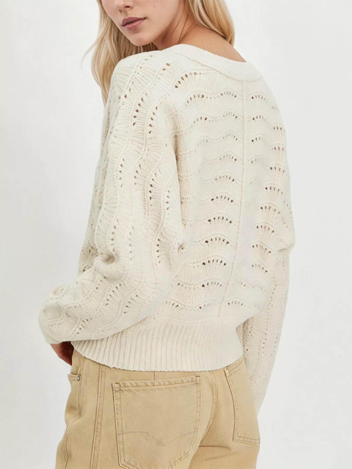 Trendsi Openwork Button-Down Knit Cardigan -