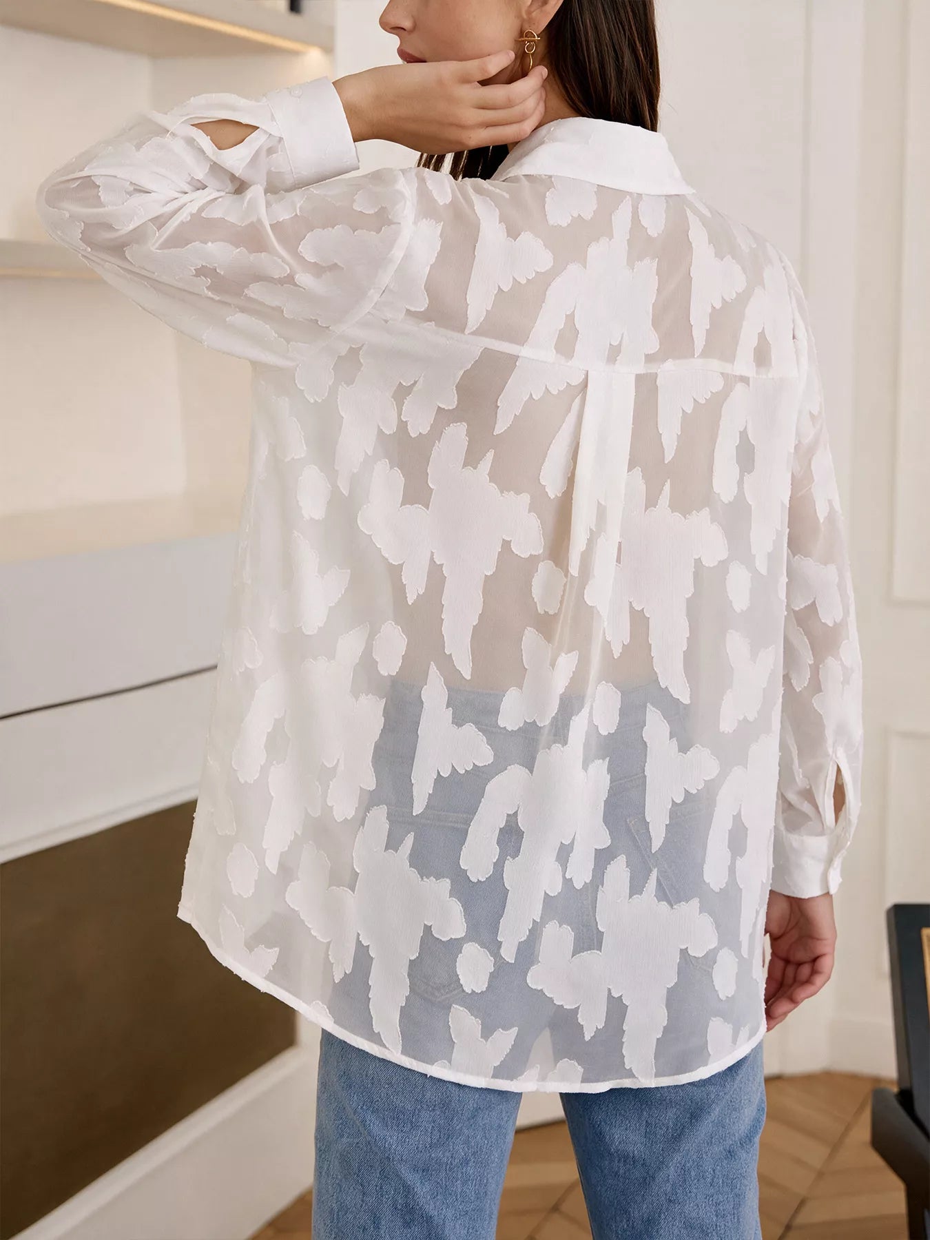 Trendsi Sheer Button-Down Shirt -