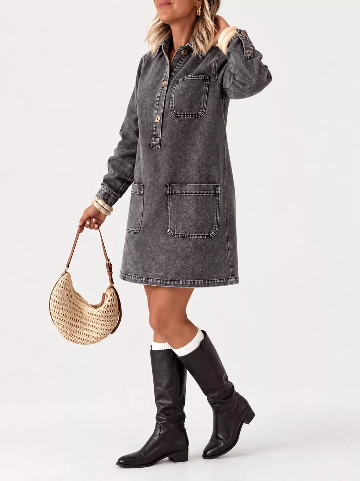 Denim shirt dress, gray side
