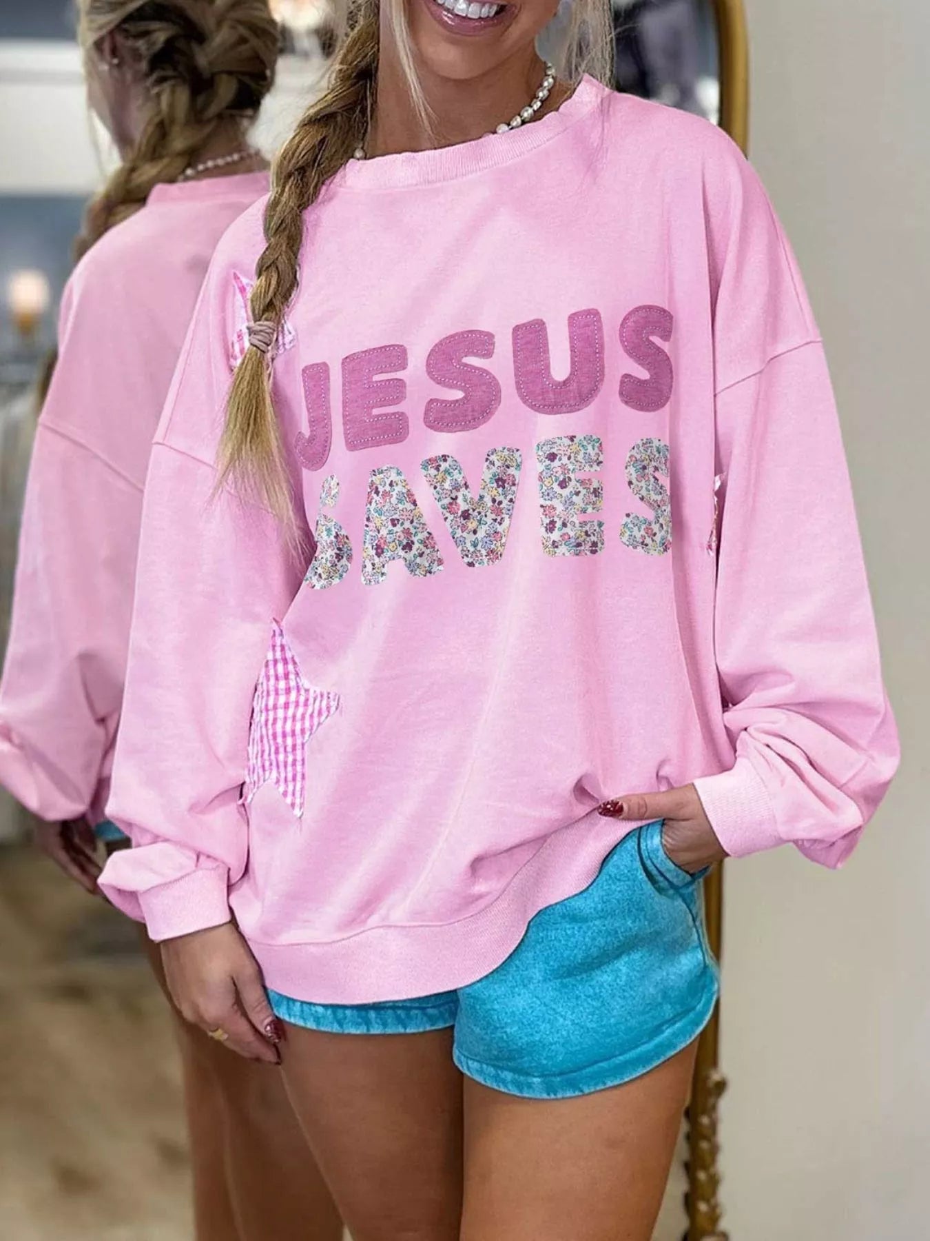 Trendsi JESUS SAVES Dropped Shoulder Sweatshirt -