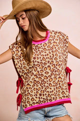 Trendsi BiBi Leopard Pattern Side Tied Sweater Vest Top -