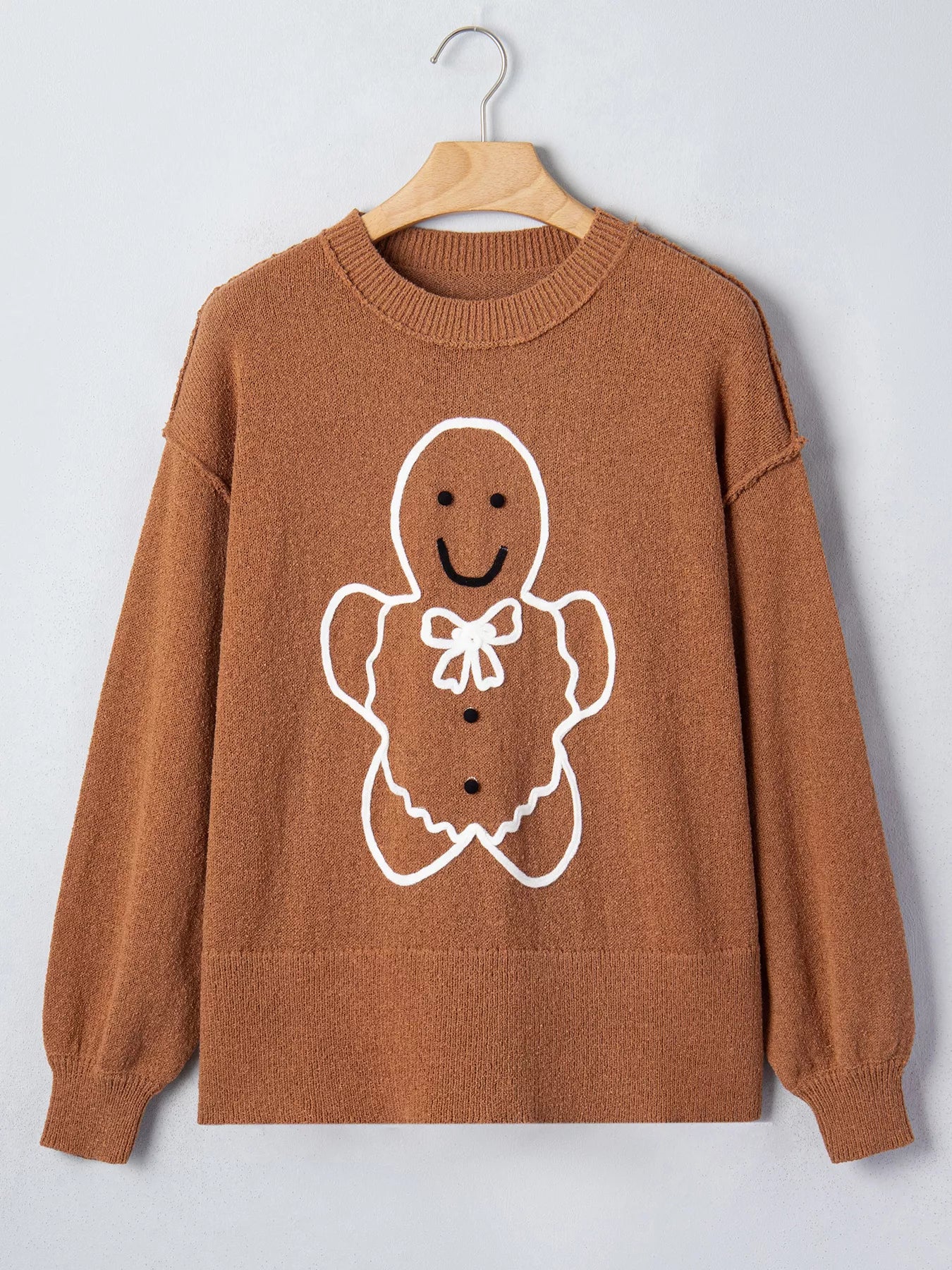 Trendsi Oversized Drop Shoulder Round Neck Christmas Sweater -