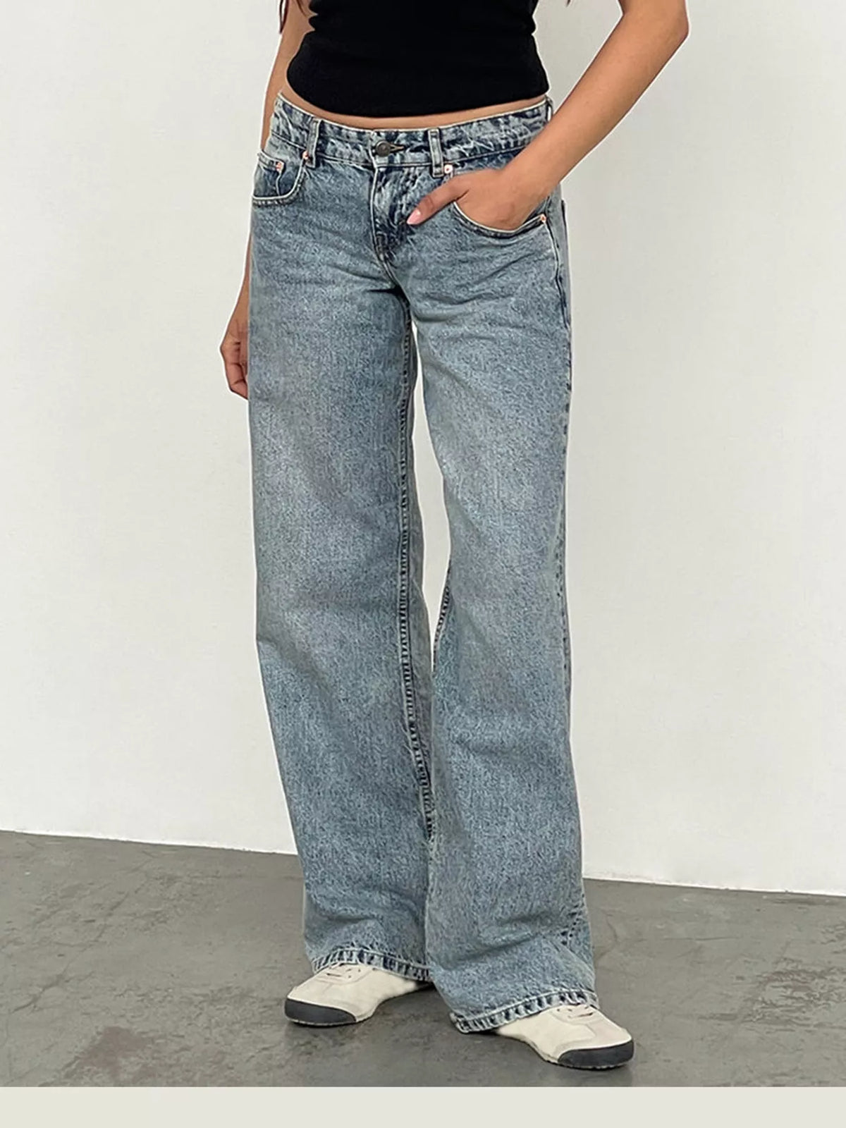 Vintage Wash Low-Rise Wide-Leg Jeans — front view