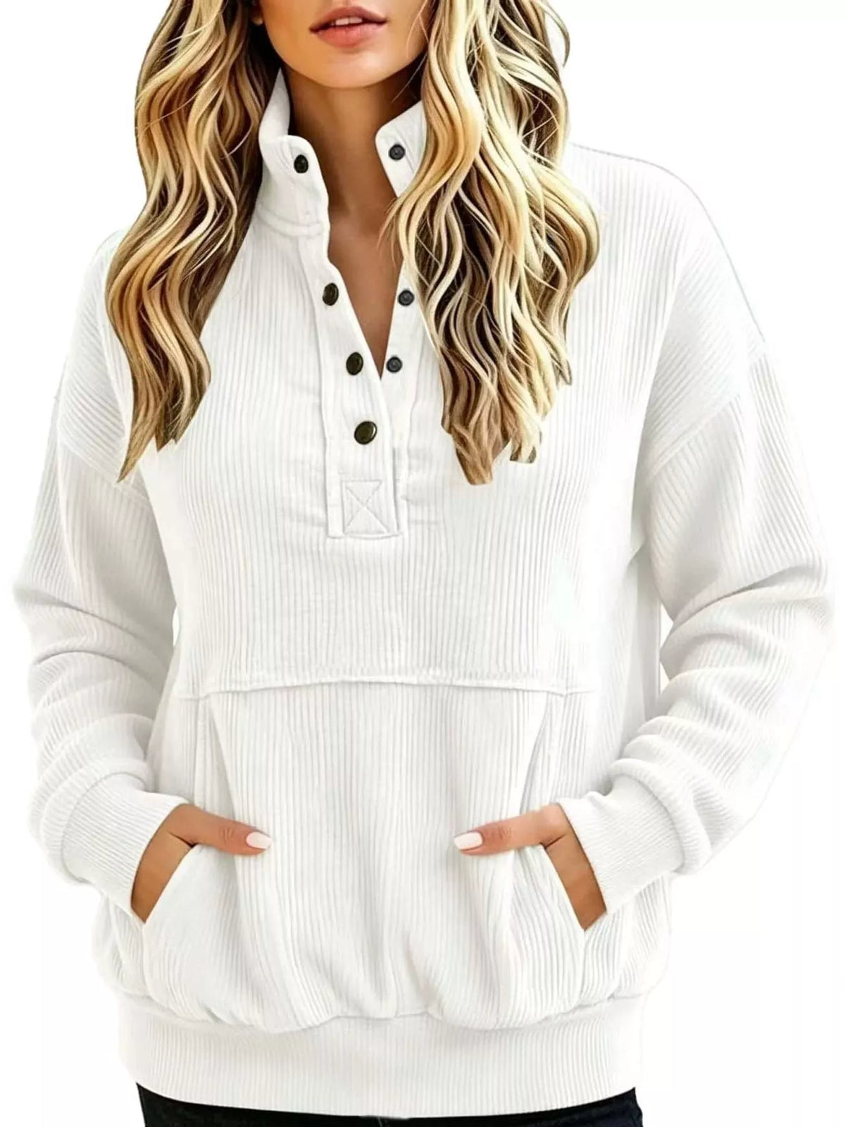 Quarter-snap sweatshirt, white front