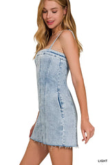 Trendsi Zenana Spaghetti Strap Exposed Seam Light-Wash Dress -
