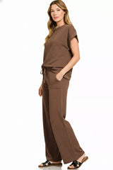 Trendsi Zenana Cotton Slub Short Sleeve Tee and Pants Set -
