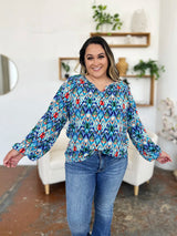 Trendsi Double Take Full Size Printed Balloon Sleeve Blouse -