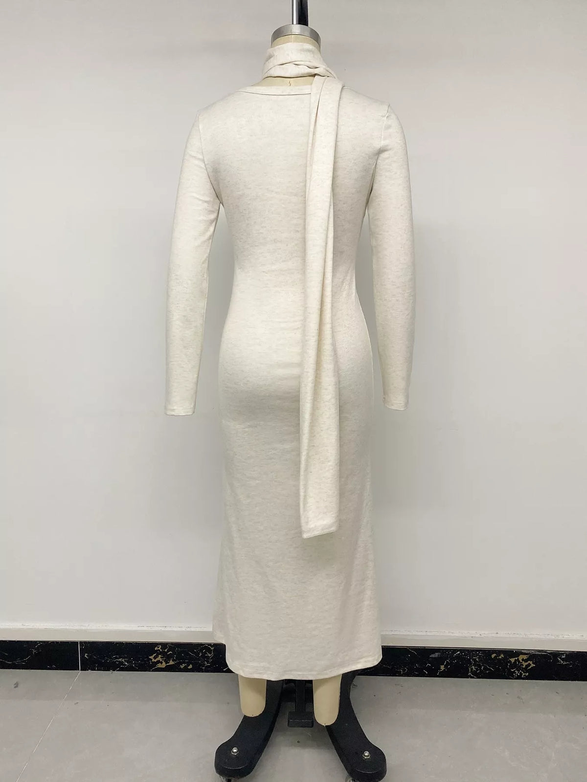 Trendsi Round Neck Maxi Knit Dress with Matching Scarf -