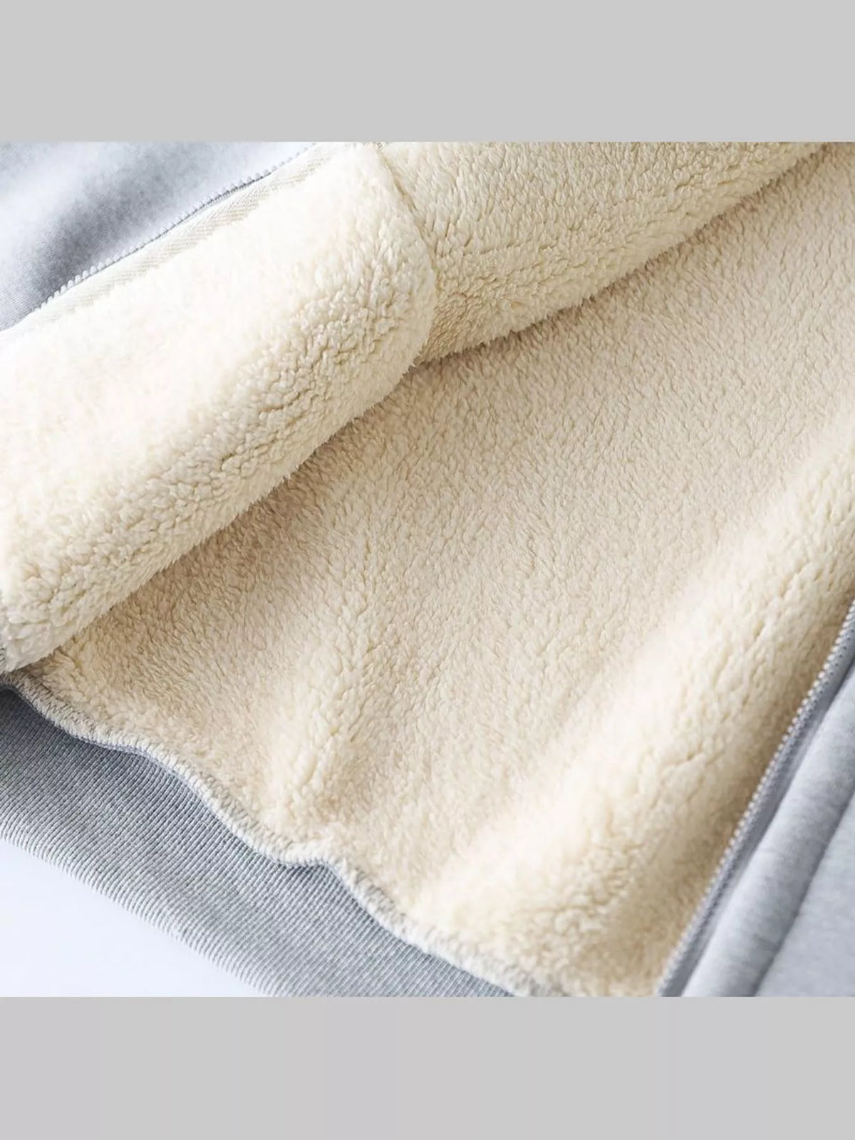 Fleece-Lined Thermal Zip-Up Hoodie in light gray, construction detail