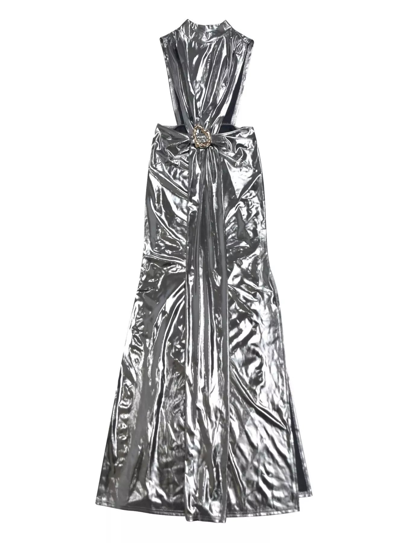 Trendsi Mock Neck Cut-Out Ruched Maxi Dress -