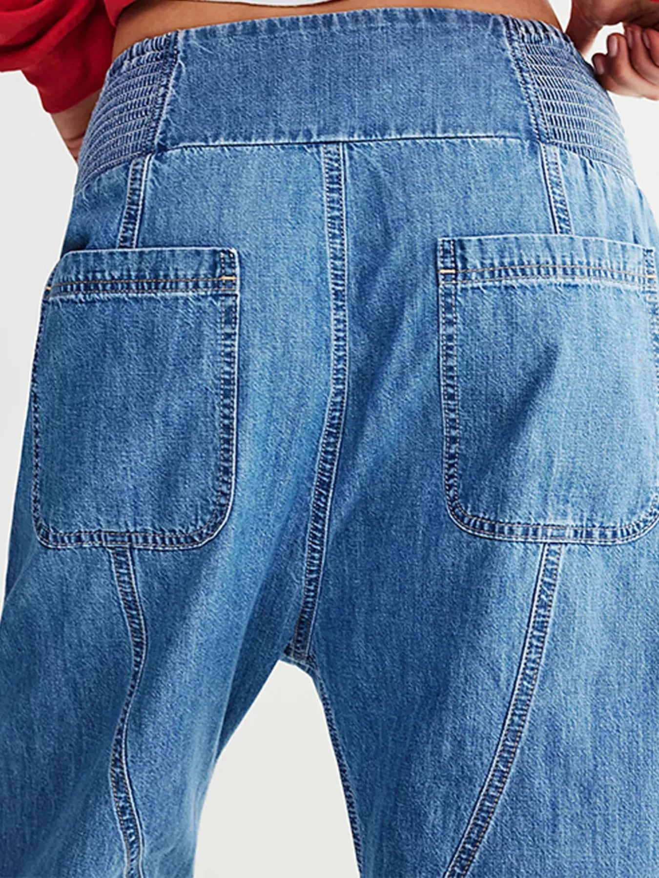 Trendsi Smocked High-Waisted Wide Leg Jeans -